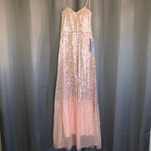 Peach and sequin prom dress